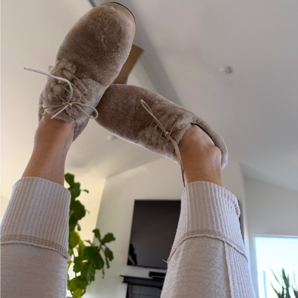 Free People Used Paloma Barcelo lace-up Beige Shearling chunky rubber sole shoes - Picture 4 of 14